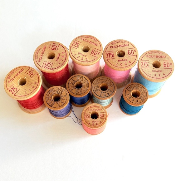 Belding Corticelli Polybond Bel-Waxed Thread 10 Wood Spools One Coats & Clark - Picture 3 of 9